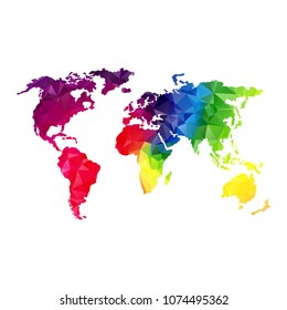 Global world map. Rainbow color. Low poly vector objects isolated on white background. Objects isolated on white background.