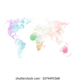 Global world map. Rainbow pastel color. Low poly vector objects isolated on white background. Objects isolated on white background.