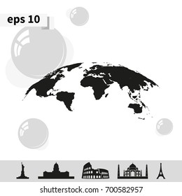 Global world map vector icon. Earth planet illustration. Simple flat globe pictogram.