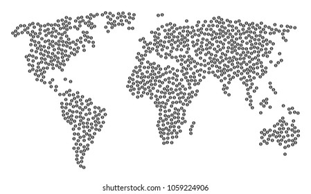 Global world mosaic map combined of financial reward seal items. Vector financial reward seal scattered flat design elements are combined into geometric earth pattern.