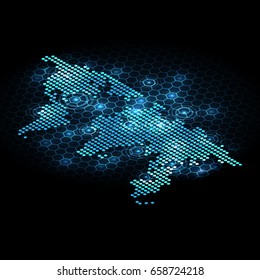Global world network.Digital communication worldwide.Technologies of the future.Isometric pixel world map.Vector illustration.