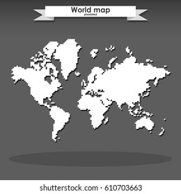 Global world pixelated vector map. Pixel Earth icon.