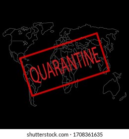 Weltweite Quarantänezeichen. Weltkarte, schwarzer Hintergrund .Covid-19 .Pandemie