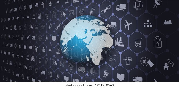 Global world telecommunication network connected around planet Earth.Internet of things (IoT) and networking concept for connected devices