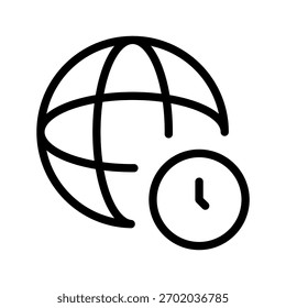 Globales Weltzeitsymbol, moderne internationale Uhren- und Zeitzonensymbole für Reise-Apps, Zeitplanung und globale Business-Produktivitäts-Tools
