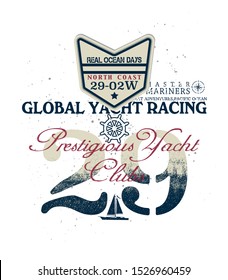 global yacht racing .marin themed, t shirt print design.eps.10