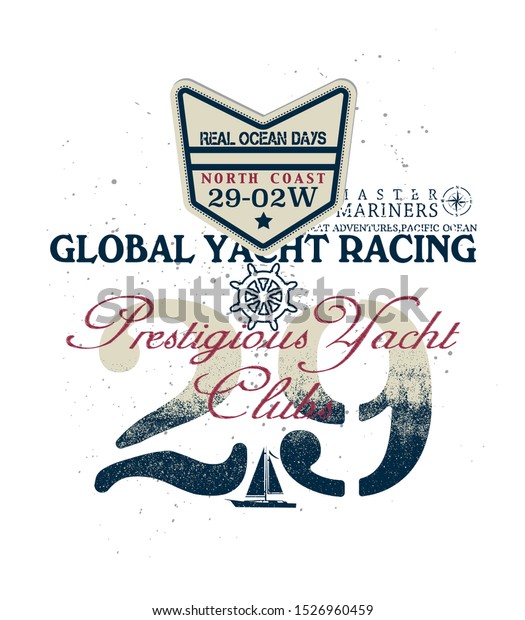 global yacht racing .marin themed, t shirt print design.eps.10