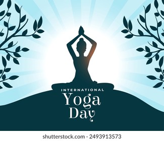 global yoga day event background with leaves decoration vector