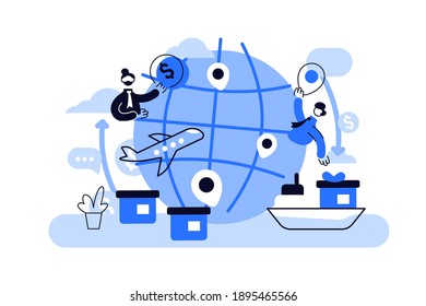 Globalisation flat vector illustration, people around the globe connection concept.