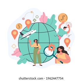 Globalisation transportation online web internet travel connection concept. Vector flat graphic design cartoon midern style illustration