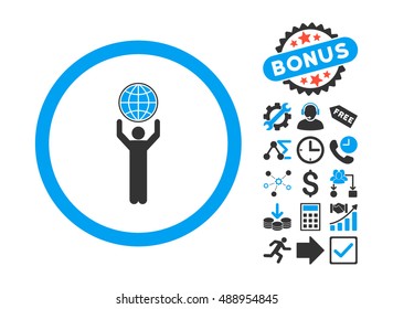 Globalist icon with bonus clip art. Vector illustration style is flat iconic bicolor symbols, blue and gray colors, white background.