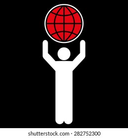 Globalist icon from Business Bicolor Set. Collection style: flat bicolor symbols, red and white colors, rounded angles, black background.