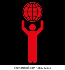 Globalist icon from Business Bicolor Set. Collection style: flat symbols, red color, rounded angles, black background.