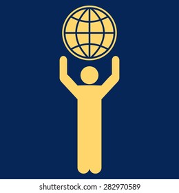 Globalist icon. Style: flat symbol, yellow color, rounded angles, blue background.