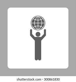 Globalist icon. Vector style is dark gray and white colors, flat rounded square button on a silver background.