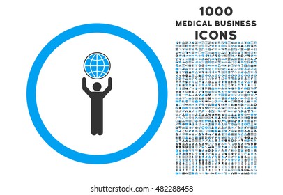 Globalist rounded vector bicolor icon with 1000 medical business icons. Set style is flat pictograms, blue and gray colors, white background.