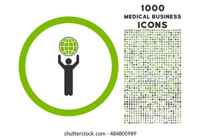 Globalist rounded vector bicolor icon with 1000 medical business icons. Set style is flat pictograms, eco green and gray colors, white background.
