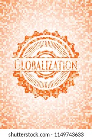 Globalization abstract orange mosaic emblem with background
