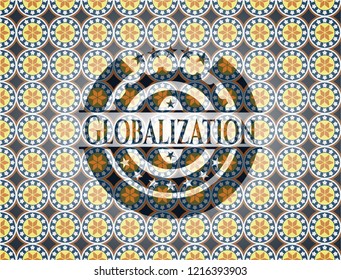 Globalization arabic style emblem. Arabesque decoration.