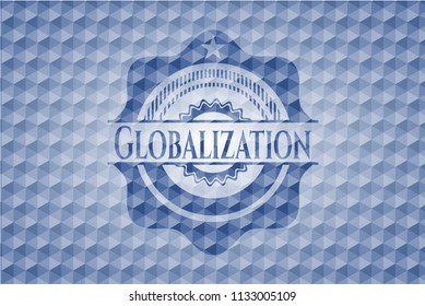 Globalization blue emblem with geometric pattern.