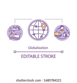 Globalization concept icon. Overconsumption causes idea thin line illustration. Worldwide transportation and communication. Vector isolated outline RGB color drawing. Editable stroke