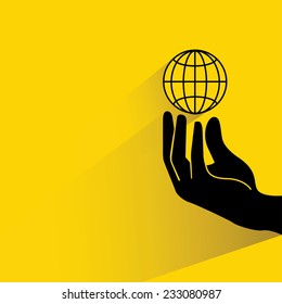 globalization concept on yellow background, flat and shadow theme