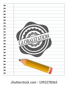 Globalization emblem draw with pencil effect. Vector Illustration. Detailed.