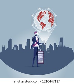Globalization era. Globe in the robotic hand. Artificial Intelligence Technology Vector