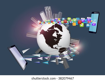 Globalization. Global business and technology around the world. World and Technology. Globalization and Technology. Technology and Communications.