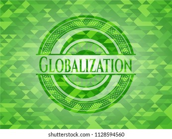 Globalization green emblem. Mosaic background