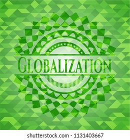 Globalization green emblem with mosaic background