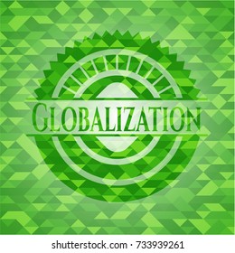Globalization green emblem. Mosaic background