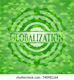 Globalization green emblem. Mosaic background