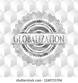 Globalization grey badge with geometric cube white background