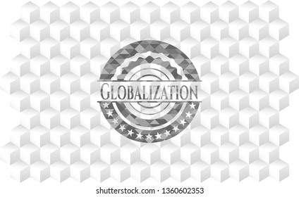 Globalization grey emblem with geometric cube white background
