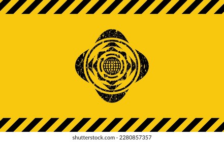 globalization icon black grunge emblem, yellow warning sign. Vector Illustration. Detailed. 