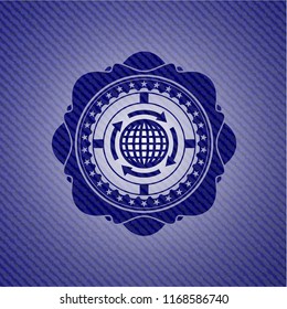 globalization icon with denim texture