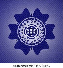 globalization icon with denim texture