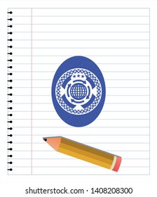 globalization icon draw (pen strokes). Blue ink. Vector Illustration. Detailed.