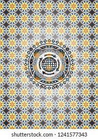 globalization icon inside arabesque badge. arabic decoration.