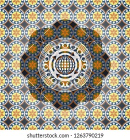 globalization icon inside arabesque badge. arabic decoration.