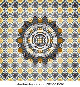 globalization icon inside arabesque style badge. arabic decoration.