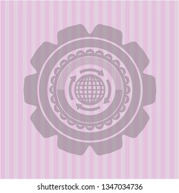 globalization icon inside badge with pink background