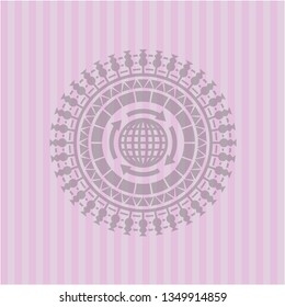 globalization icon inside badge with pink background