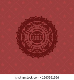globalization icon inside badge with red background