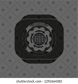 globalization icon inside black badge
