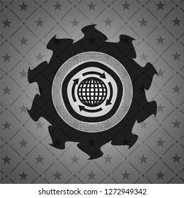 globalization icon inside black emblem. Vintage.