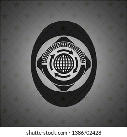 globalization icon inside black emblem