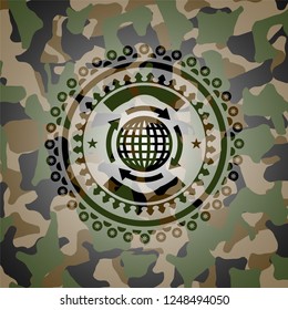 globalization icon inside camo texture