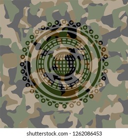 globalization icon inside camouflage emblem